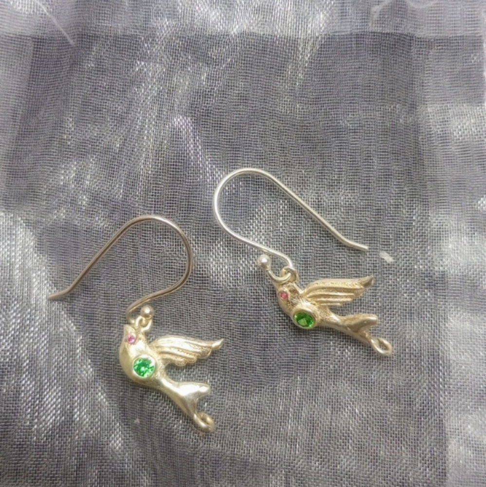 Silver bird dangle earrings